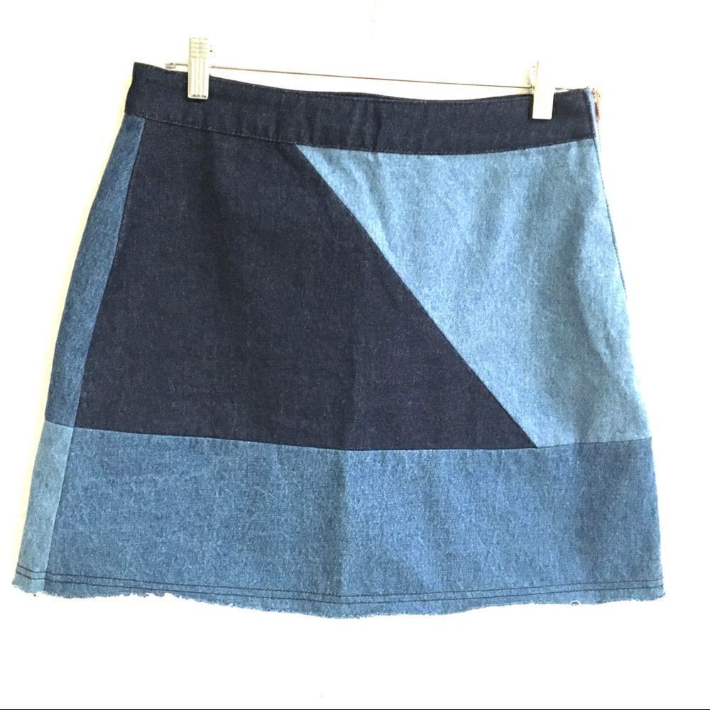 91:LTD. Cotton On color blocked denim mini skirt 8 60s vintage inspired
